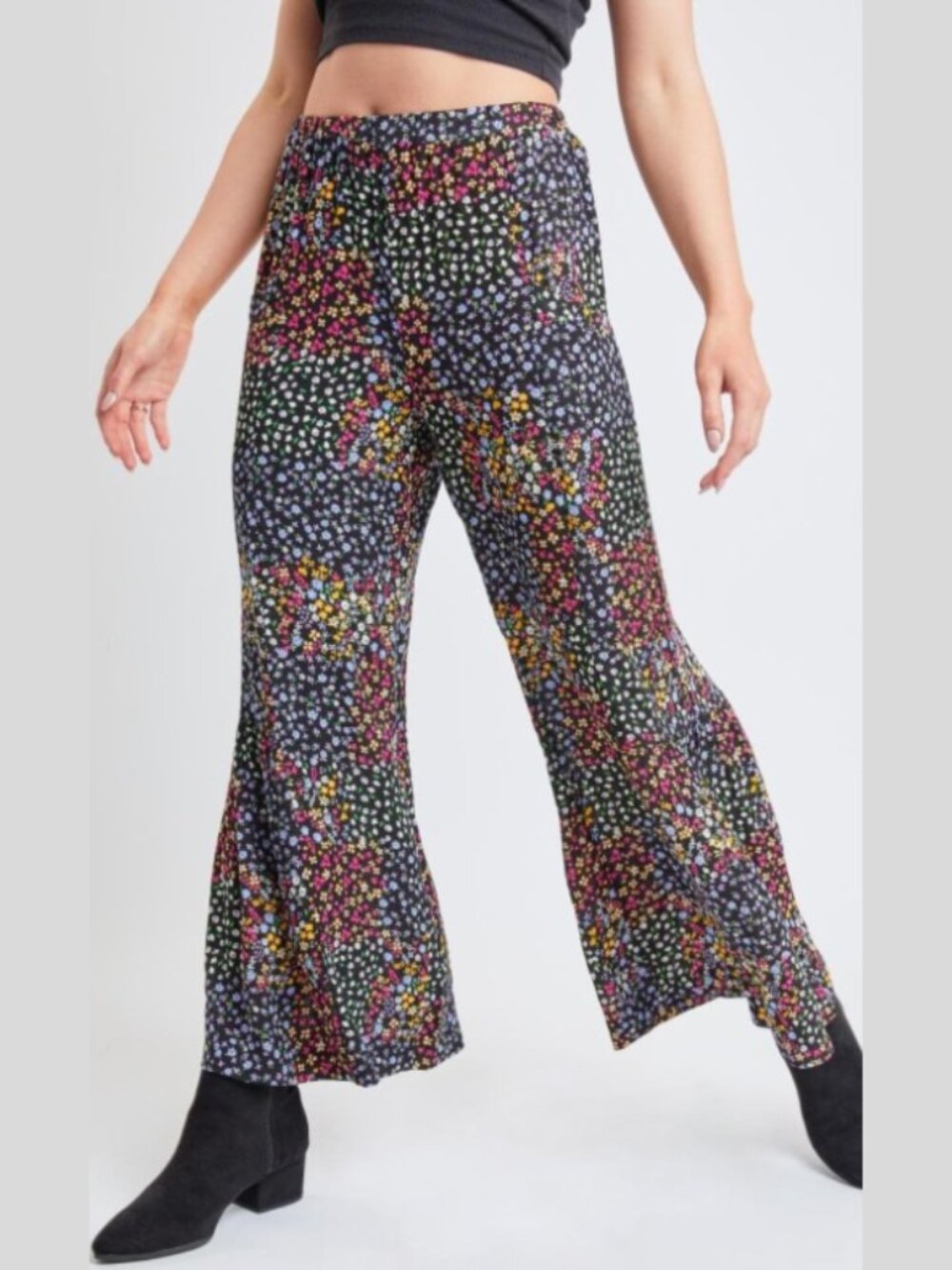 YMI Wide Leg Floral Pants High Rise Flowy Boho Summer Pants S‎ M L XL - Picture 4 of 5
